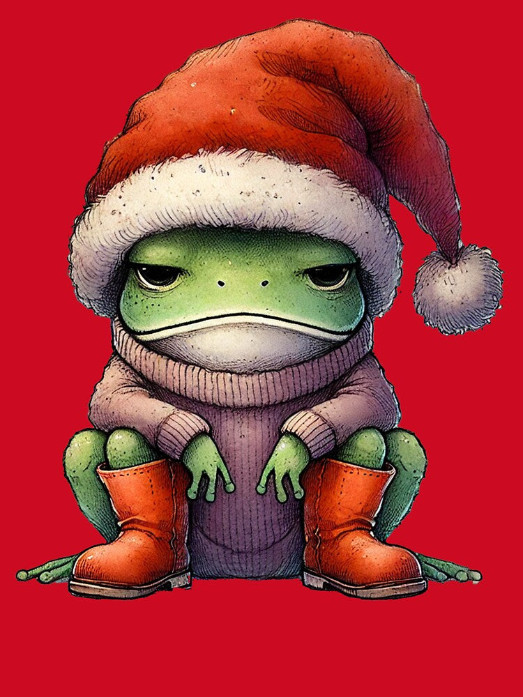 Grumpy Christmas Frog in Cozy Sweater and Boots by Sweetnotsour