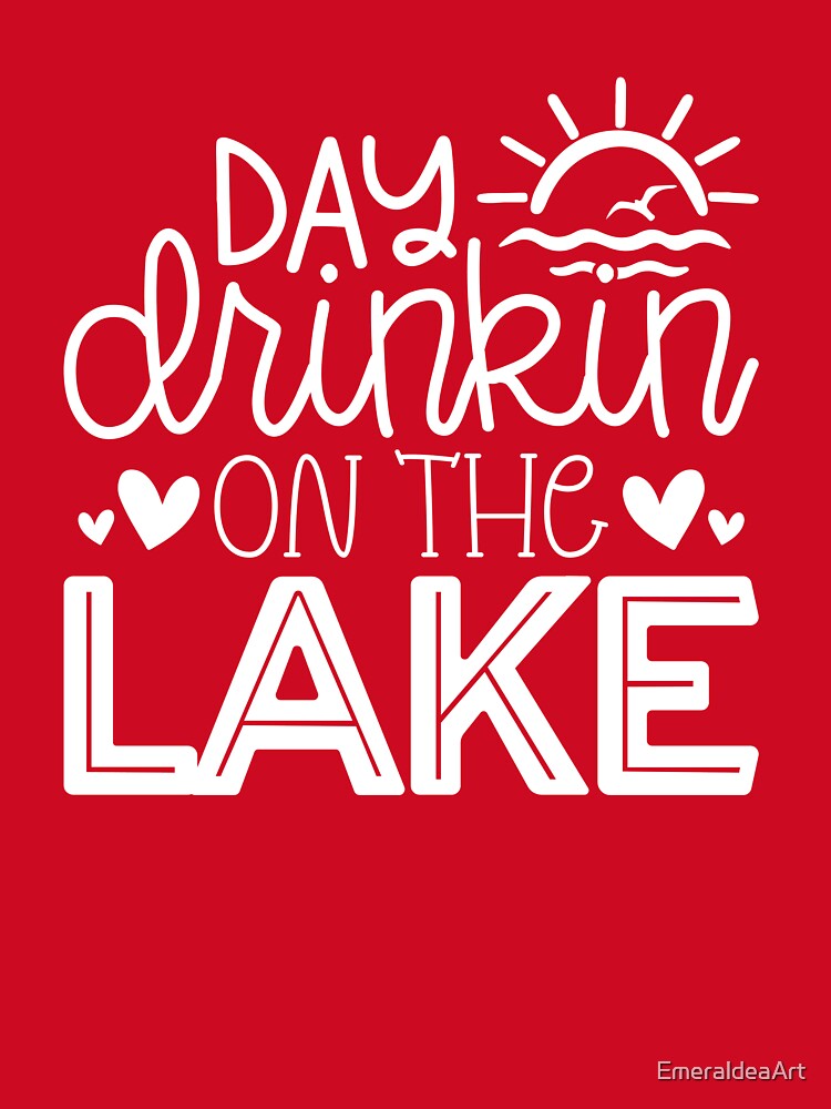 pink Day Drinkin’ on the Lake – Sun, Birds Waves Hearts Design by EmeraldeaArt