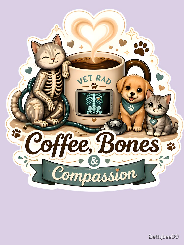 Coffee, Bones & Compassion | Cute Veterinary Radiology Coffee Lover Design by Bettybee00