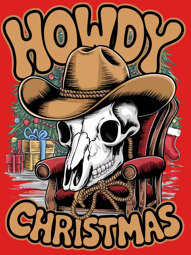 Bull Skull Santa Hat Cowboy Christmas STICKER by inkfluenceart