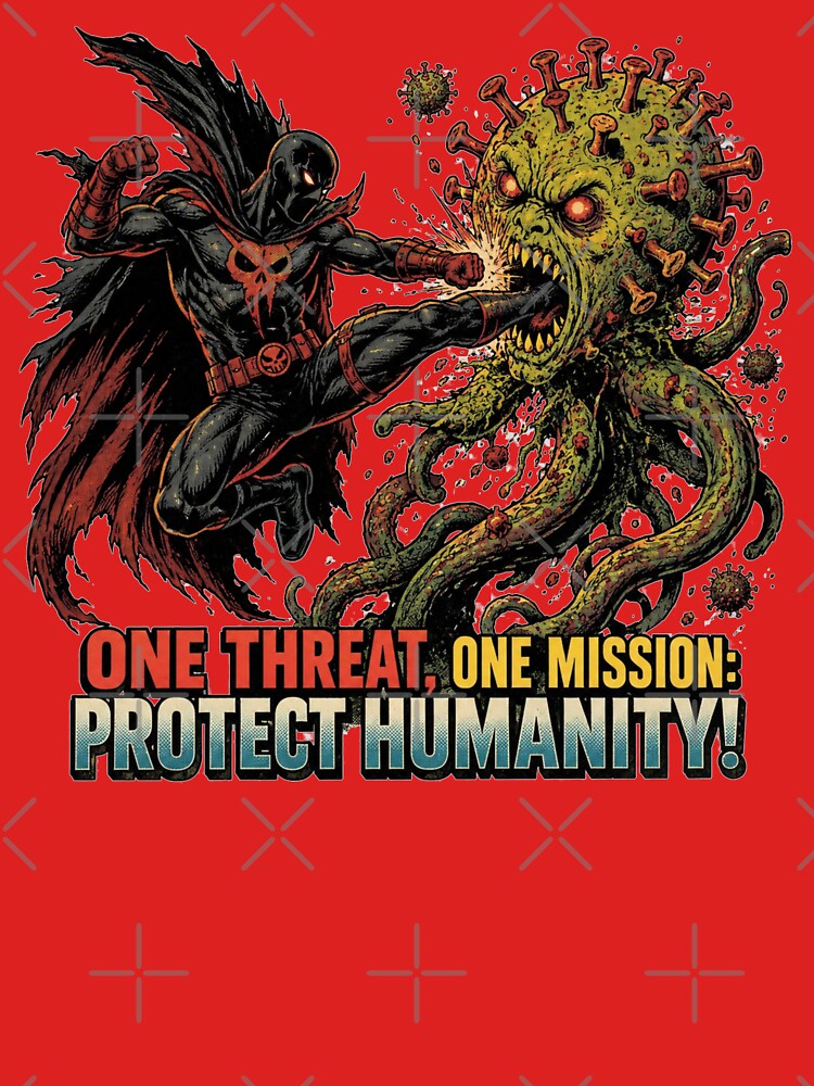 Protect Humanity Retro Comic Art | Vintage Superhero Monster T-Shirt by PLUSHIWORLDtm