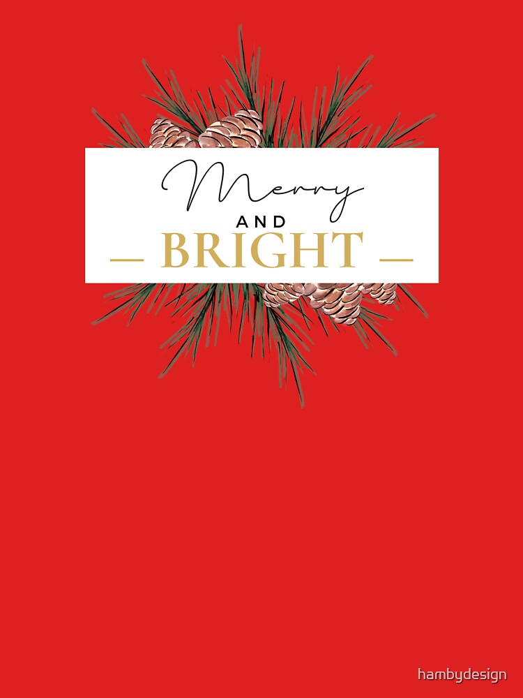 Merry and Bright, Pine Cones, Christmas, Gold, Holiday, Pattern, Illustration, Design by hambydesign