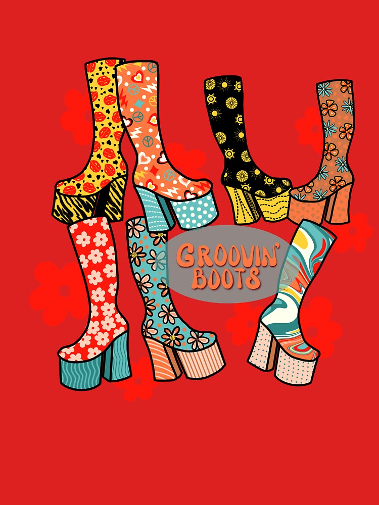 Flower Power Boots - 70s Groove Collection by MarcyBrennanArt
