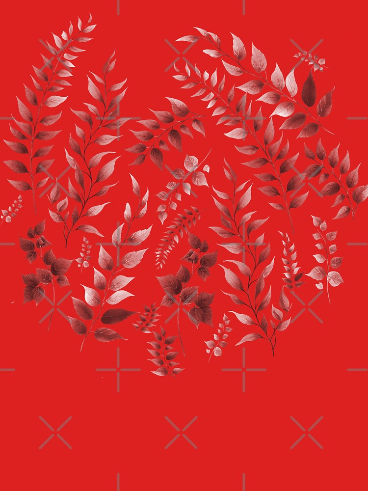 Greenery Botanical Print Dark Red by SilverPegasus