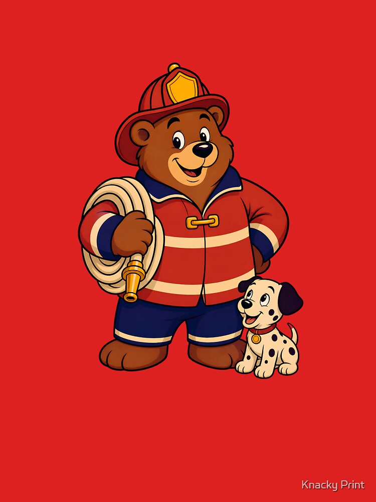 Firefighter Bear with Dalmatian Puppy - Cute Fireman Kids Fire Safety by Knacky Print