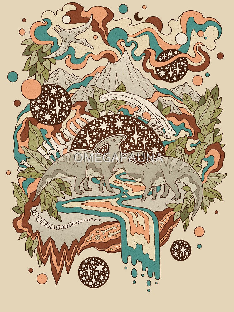 Lost Portal: Parasaurolophus | Retro Rainbow Palette | Dinosaur Science Fiction Art by OMEGAFAUNA
