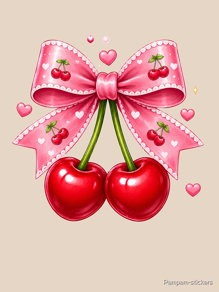Kawaii Cherry Bow Cute Coquette by Pampam-stickers