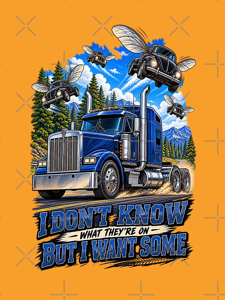 Flying Bug Cars & Blue Semi Truck Humor by NomadForge