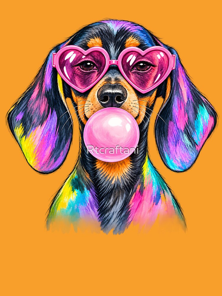 Preppy Dachshund Striped Dog Coquette Wiener Dog Pink Heart Glasses by Rtcraftani