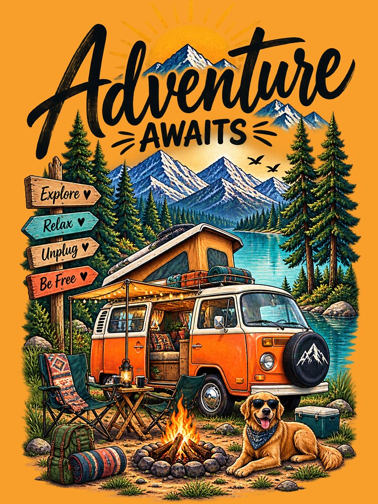 Adventure Awaits Van Life Camping by JANAWIYSTUDIO