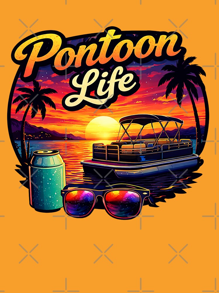 Pontoon Life Retro Sunset Lake Vibes Boating Shirt by CrazyGirlllc