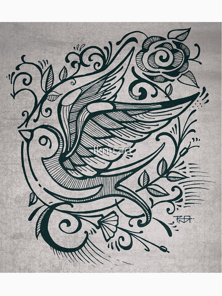 Swallow bird and flowers illustration by Iknu art