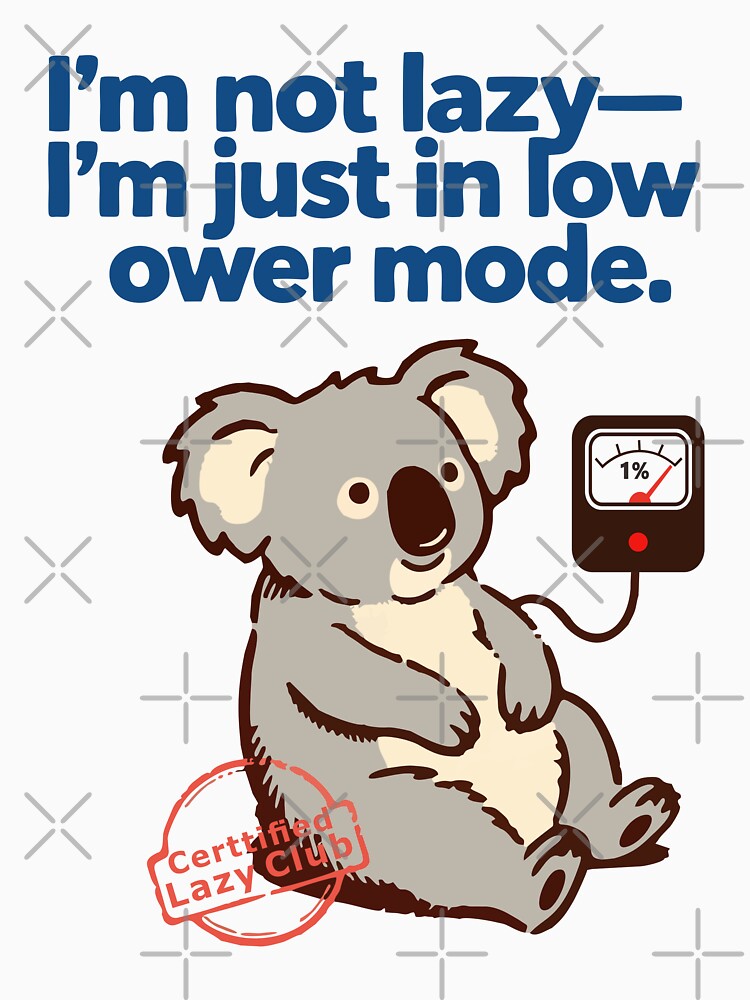 Cute Lazy Koala in Low Power Mode – Introvert Humor Energy Saving Mode Funny Battery by designer14years