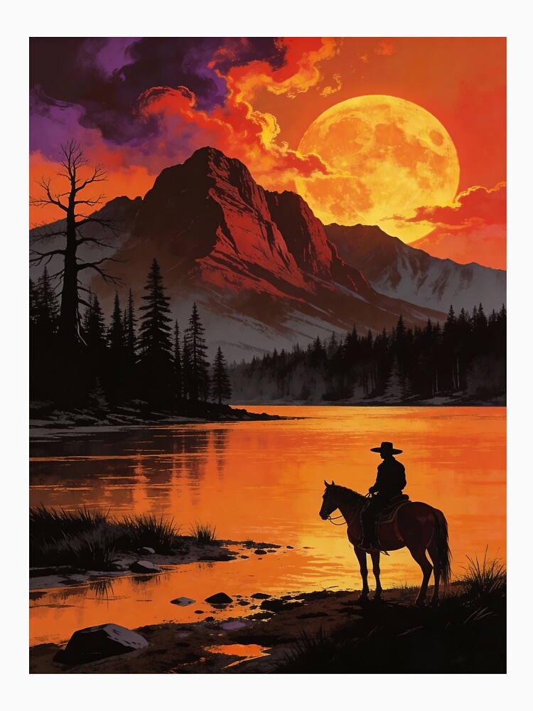 Lone Rider Under the Blood Moon – Western Night Journey T-Shirt by Eternal Kingdom Store