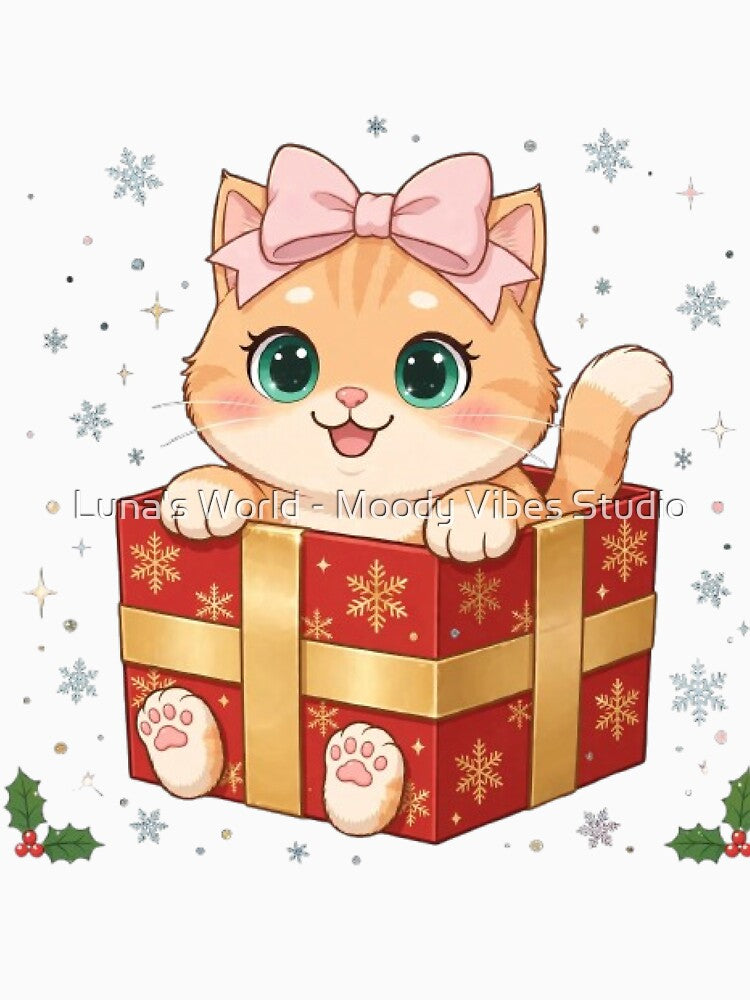 Christmas Gift Box Cat Cute Kitten by Luna's World - Moody Vibes Studio