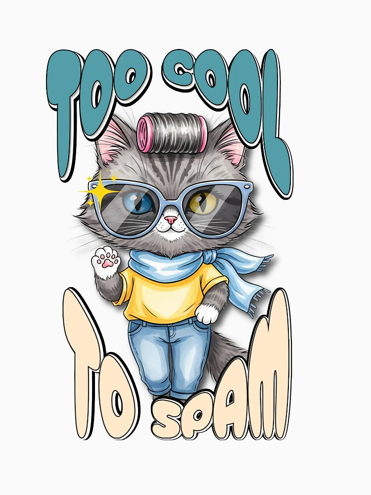 "Too Cool To Spam" Cat T-Shirt, Sassy Retro Gamer Tee, Unbothered Cool Cat Gift by AbuCAni Studio