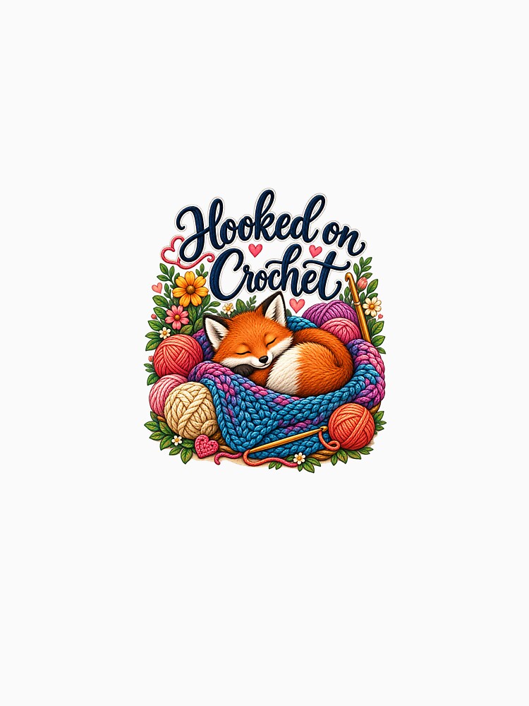 Hooked on Crochet Cozy Fox Yarn Craft Illustration by Peak Pop Designs | Funny Gifts, Cozy Art & Cute Animals