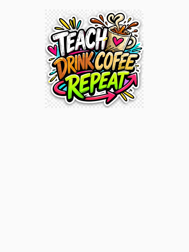 Teach Drink Coffee Repeat Funny Teacher Sticker | Coffee Lover Classroom Humor Design by Petringo