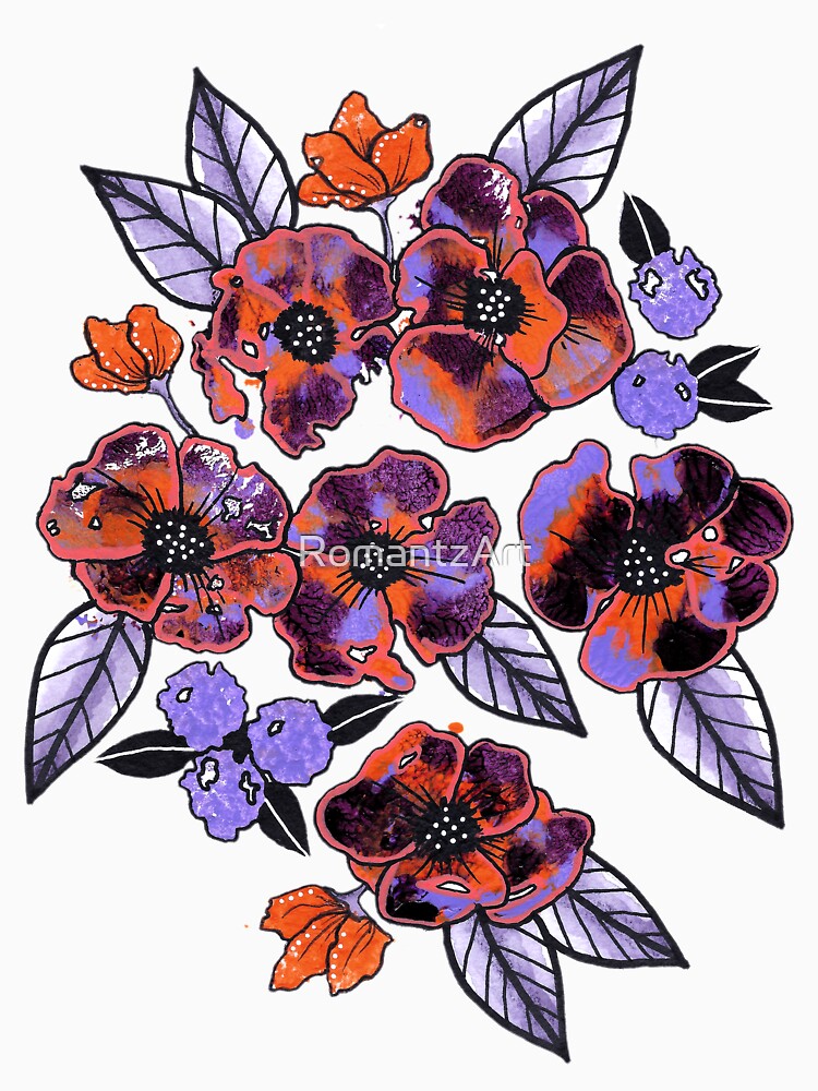Imperfectly Beautiful - Purple and Orange Flowers Stand Alone by RomantzArt