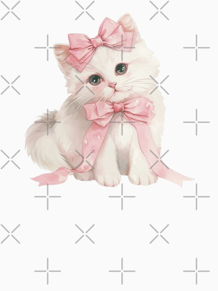 White Cute Cat with Pink Bows Girly Aesthetic by We Are Stardust