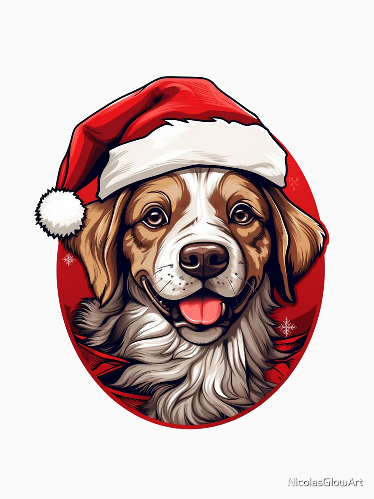 Happy Christmas Dog | Classic T-Shirt, Sticker by NicolasGlowArt