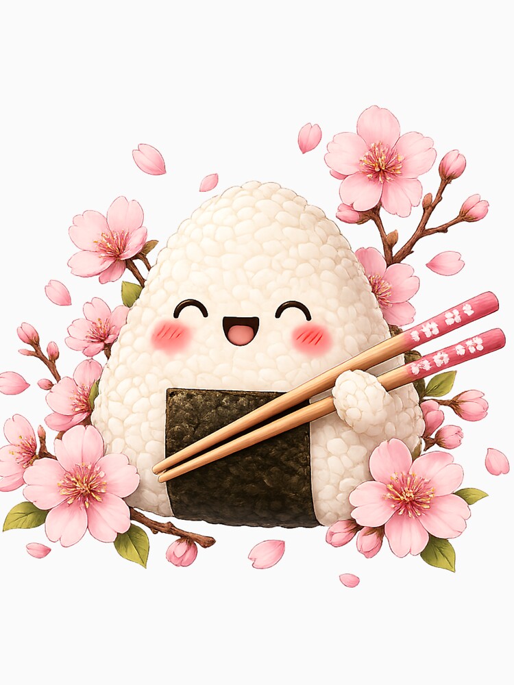 Kawaii Japanese Onigiri Holding Chopsticks by ichiyori