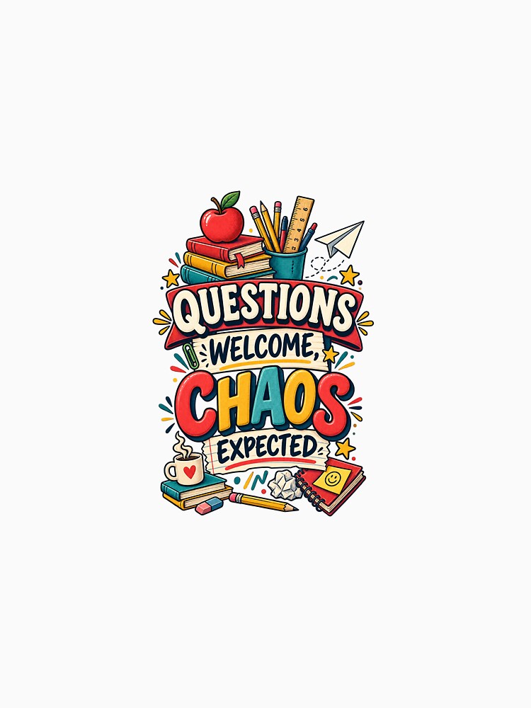 Questions Welcome Chaos Expected Funny Teacher Design by Peak Pop Designs | Funny Gifts, Cozy Art & Cute Animals