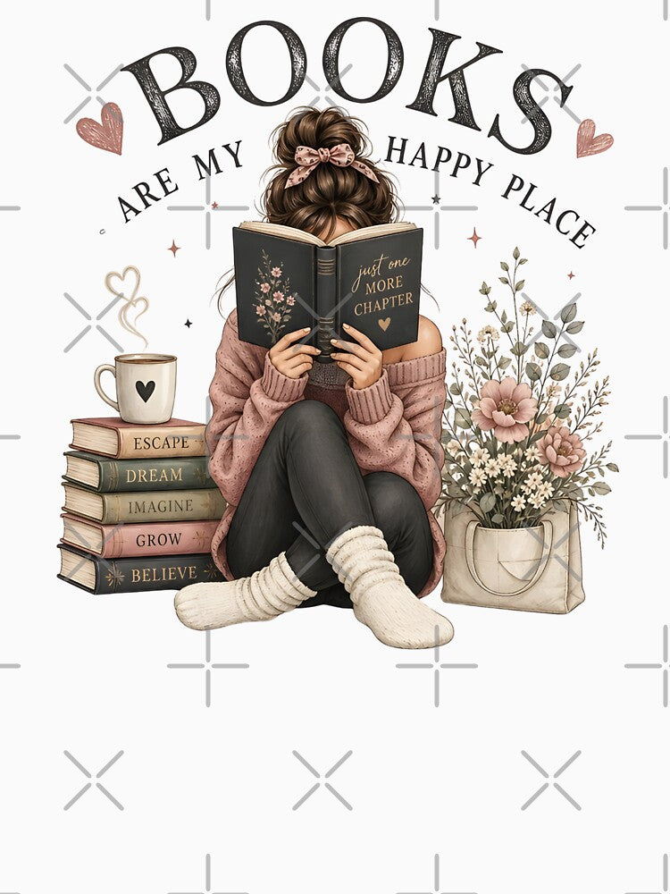 Books Are My Happy Place T-Shirt | Cozy Book Lover Reading Shirt by Abdelthreads