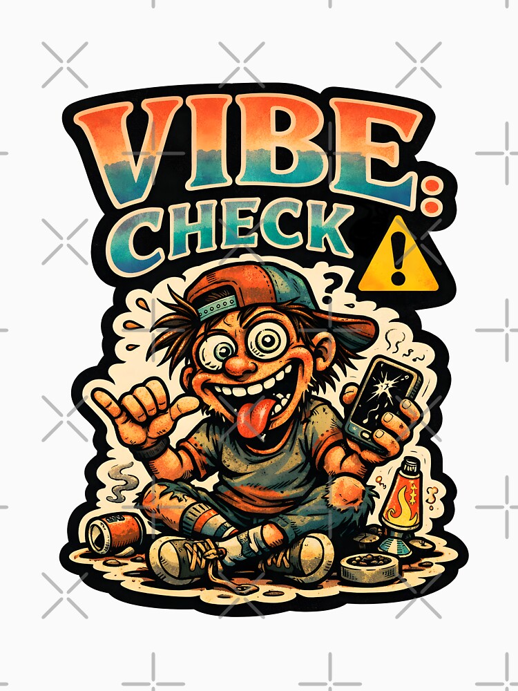 Vibe Check Funny Questionable Energy Meme Art - Unstable Atmosphere Retro Graphic - Edgy Chaos Core Sticker for Laptop T-Shirts Hoodies and Alternative Gen Z Aesthetic Room Wall Decor by Vivaan Studio