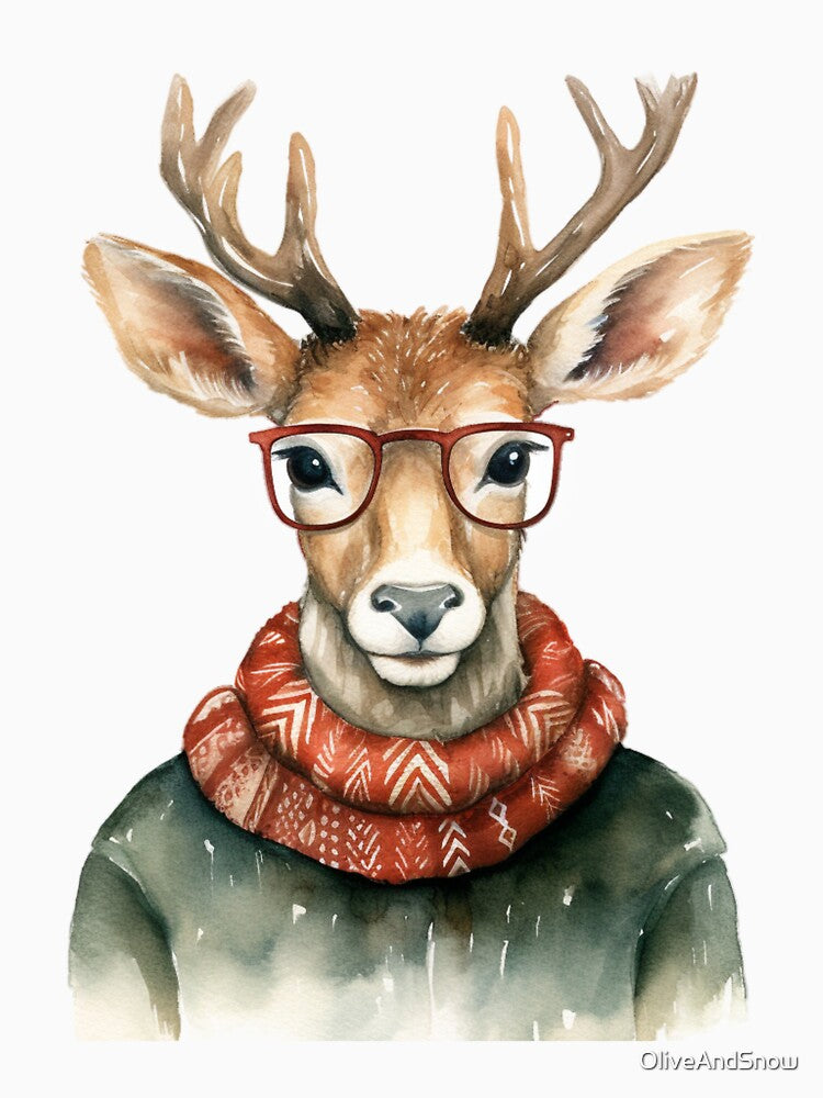 Cute Christmas Deer in shawl by OliveAndSnow