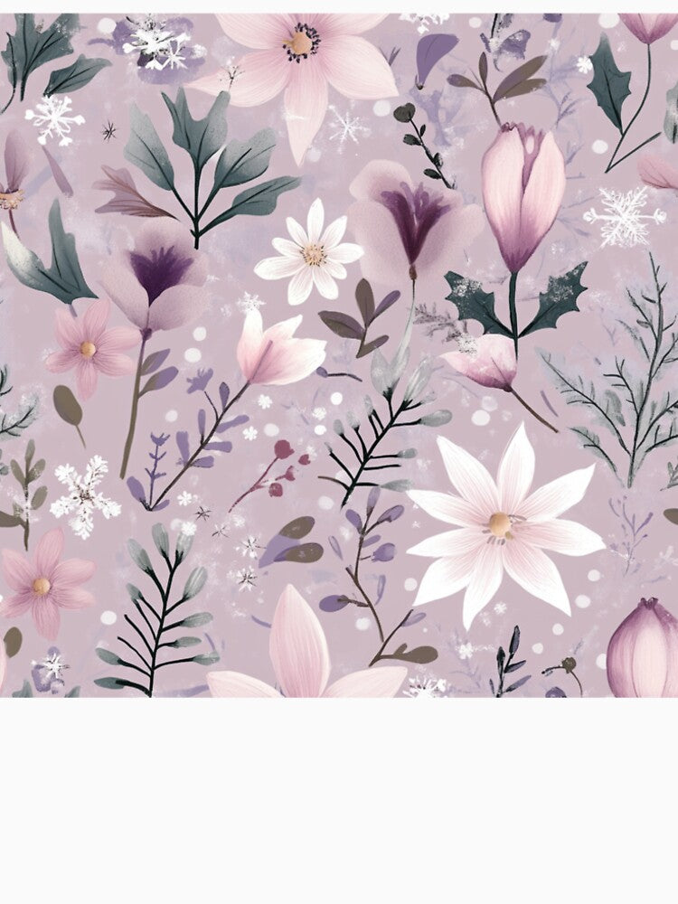Pink flowers with snowflakes by Mnbvchou