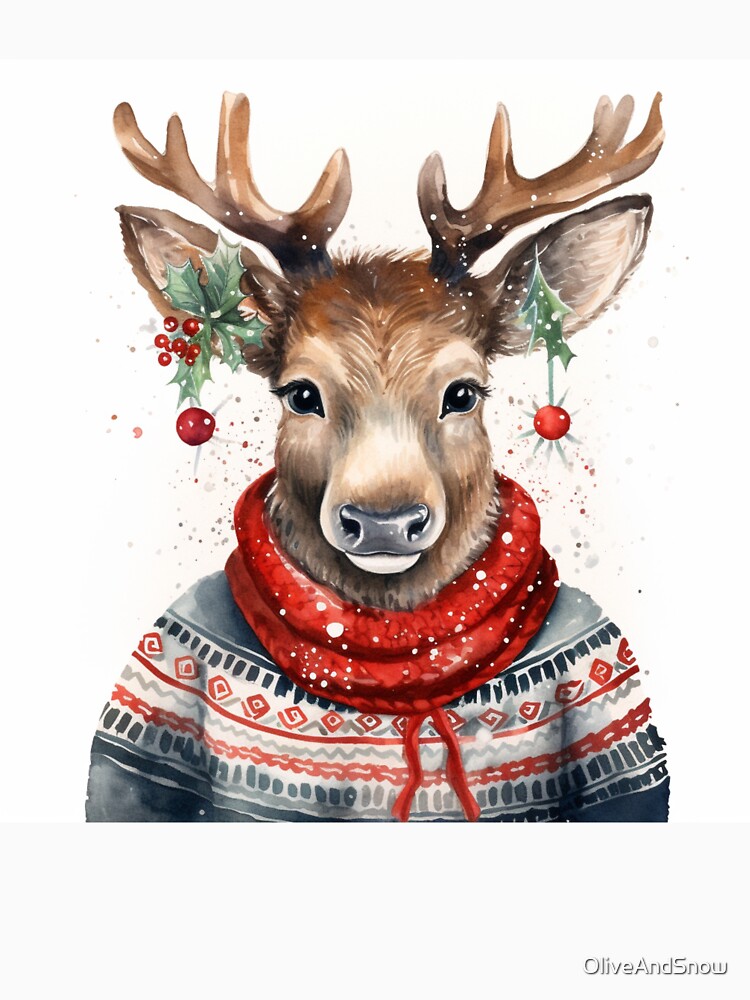 Christmas cute Reindeer in Scandinavian Sweater in a Heartwarming design by OliveAndSnow