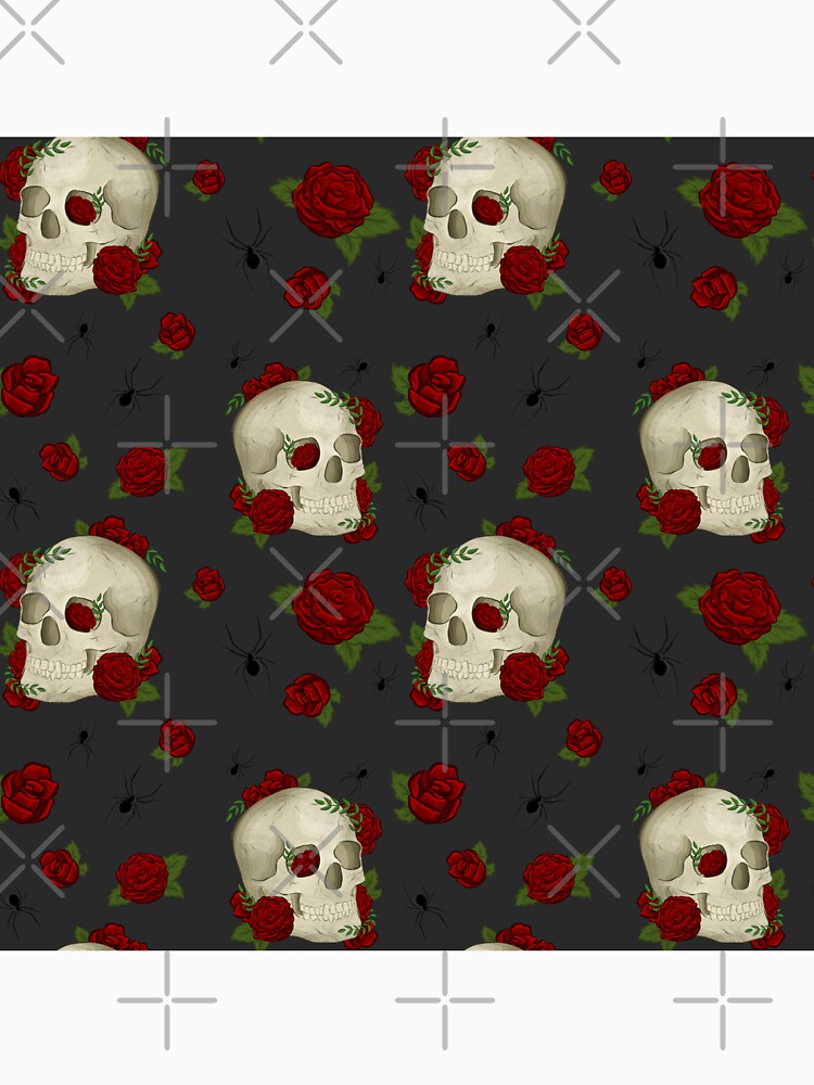 Vintage Dark Academia Skulls, Roses, Spiders with Grey Background by serafineaandd