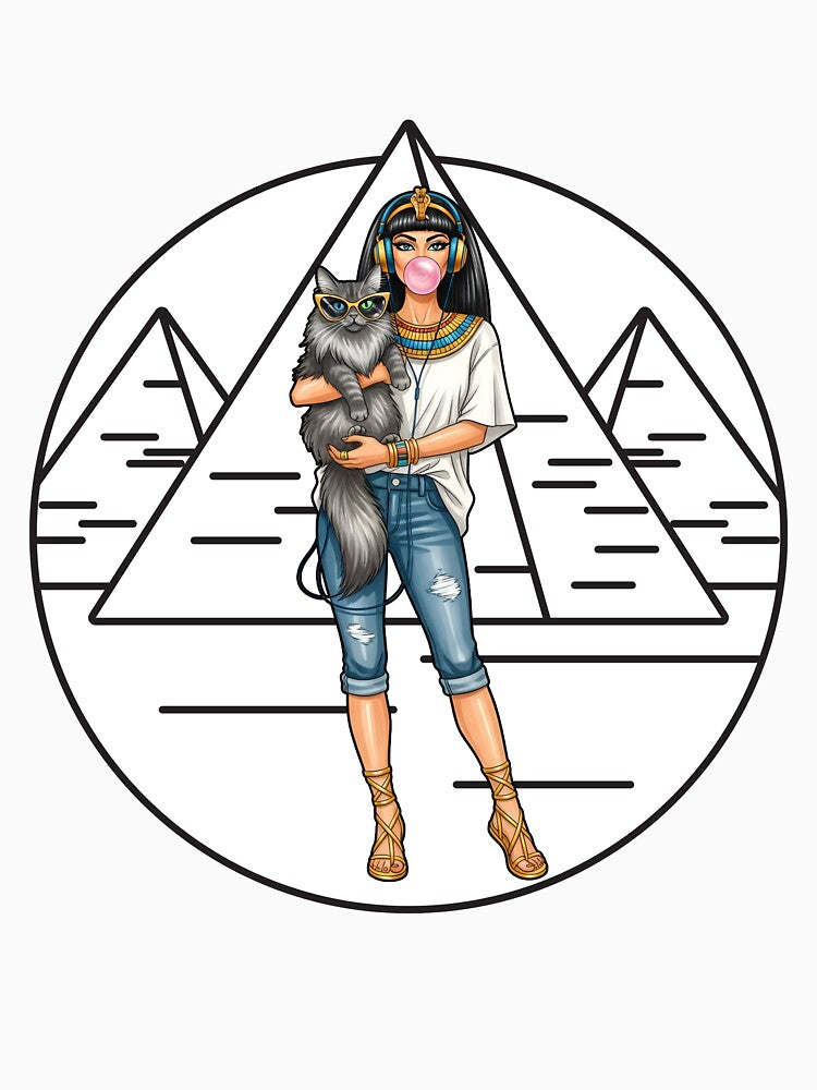 Modern Cleopatra & Cat T-Shirt, Cane the Royal Egyptian Pet, Stylish History Graphic by AbuCAni Studio