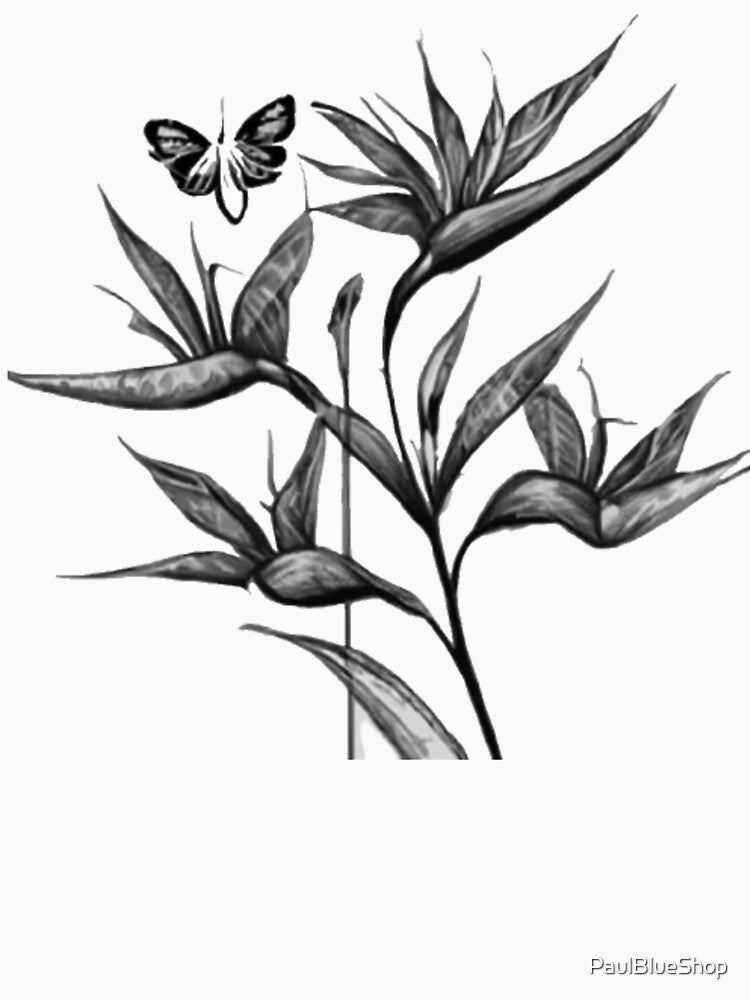 Pencil-drawn flowers, butterfly by PaulBlueShop