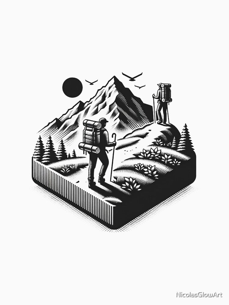 Square Mountains Journey | T-Shirt, Sticker by NicolasGlowArt