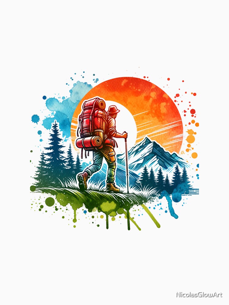 Wandering Hiker | T-Shirt, Sticker by NicolasGlowArt
