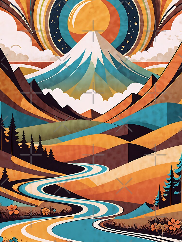 Retro 70s Landscape, Orange, Teal #5 by Prints and Lifestyle