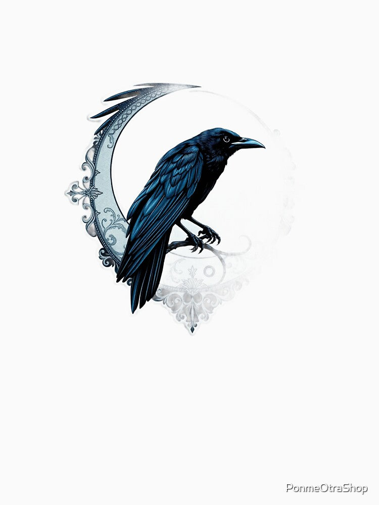 Gothic Raven and Crescent Moon | Symbol of Mystery and Dark Magic by PonmeOtraShop