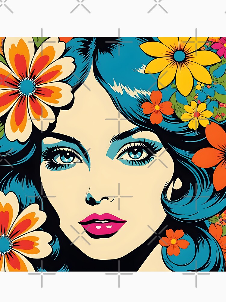 Retro 70s, Pop Art,  Portraits,  Flower Power, Yellow by Prints and Lifestyle