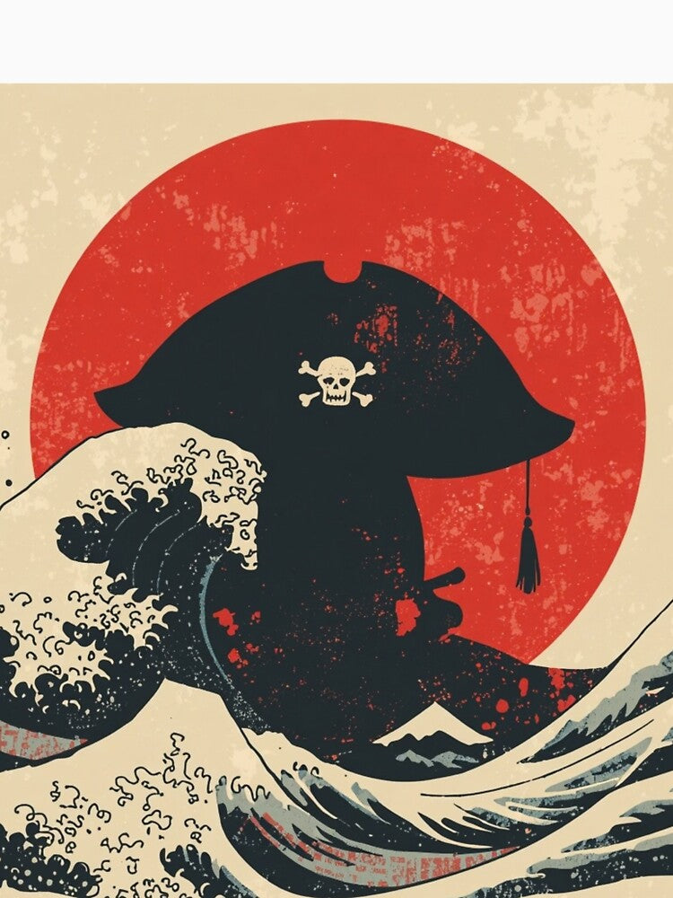 Japanese Pirate Wave Vintage Ukiyo-e Style T-Shirt Design by AtomicThreadCo