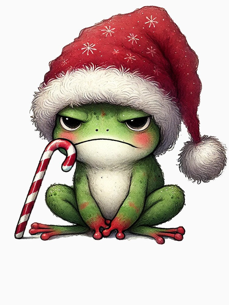 Grumpy Christmas Frog Holding Candy Cane by Sweetnotsour