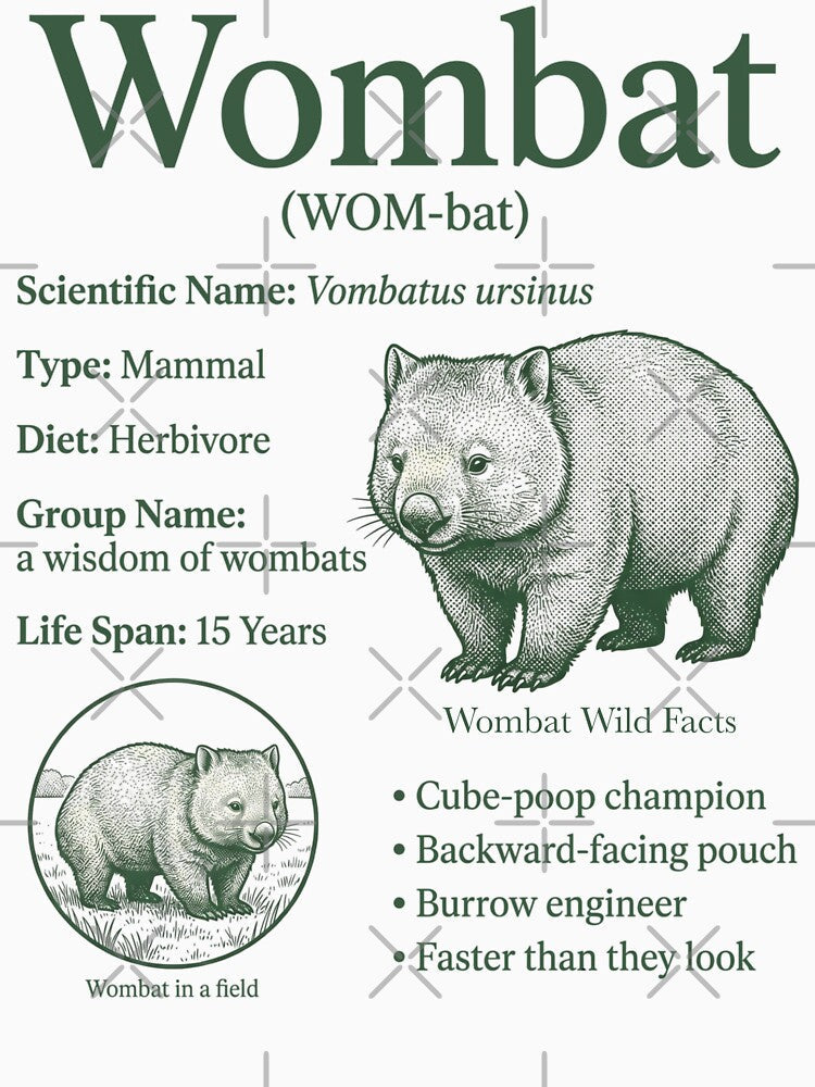 Vintage Wombat Animal Facts Retro Wildlife Biology Australian Marsupial by FreshVibe Prints