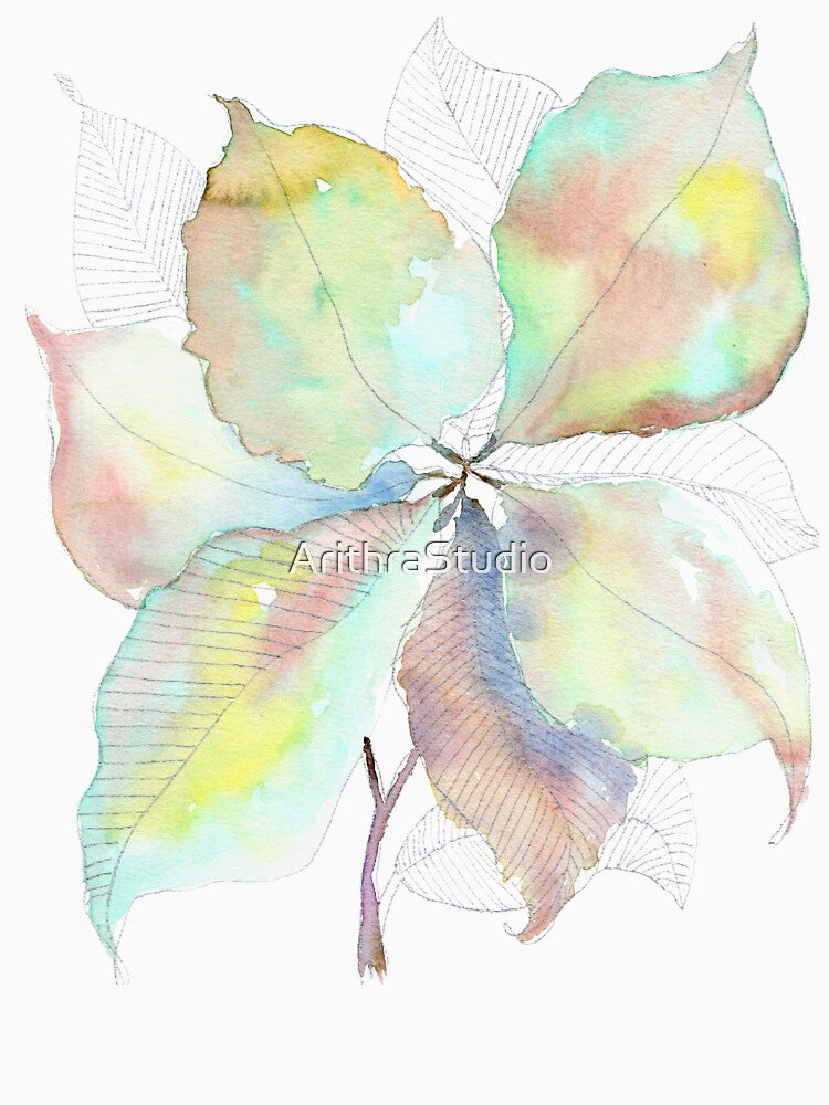 Mint Blush Botanical Leaves: Pastel Watercolour Line Art by ArithraStudio
