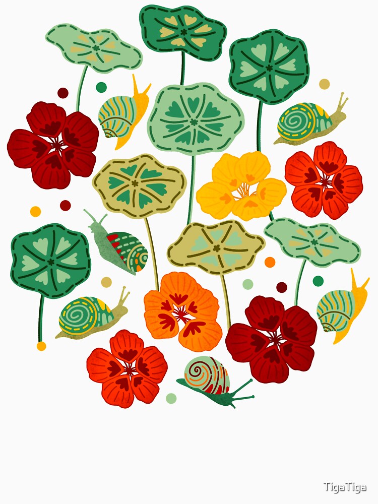 Nasturtiums & Snails On Brown by TigaTiga Unisex