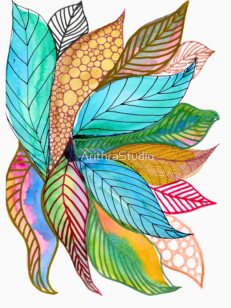 Colourful Patterned Leaves: Abstract Watercolour Botanical Art by ArithraStudio