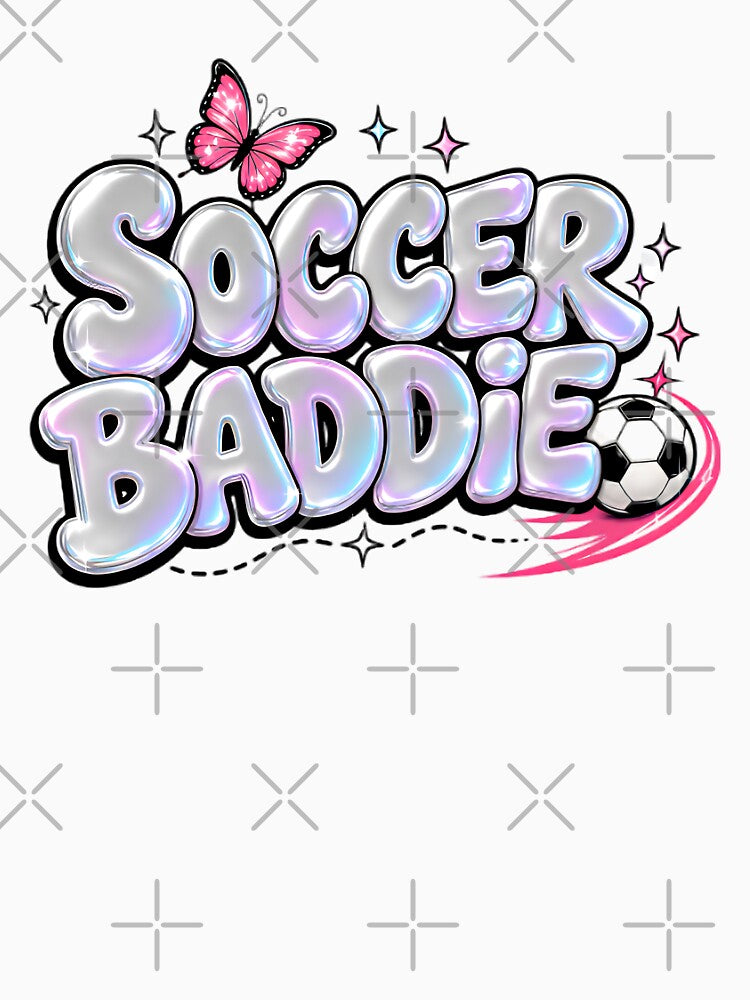 Soccer Baddie Y2K Chrome Bubble Letter Sports Mom Graphic Tee by Print Finds