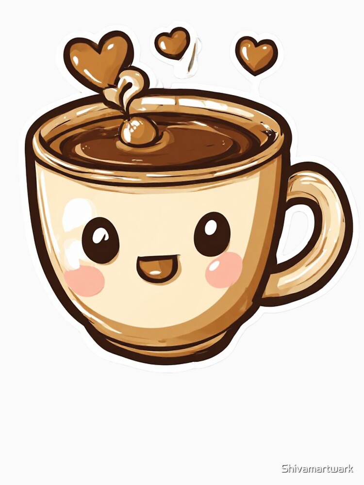 Cute Kawaii Coffee Cup with Hearts Sticker | by Shivamartwark