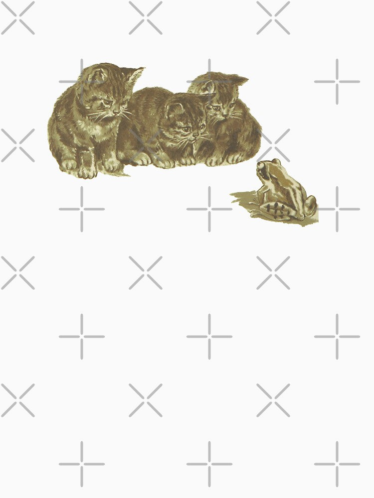 Funny Cats and Frog Vintage Illustration by bookishneighbor