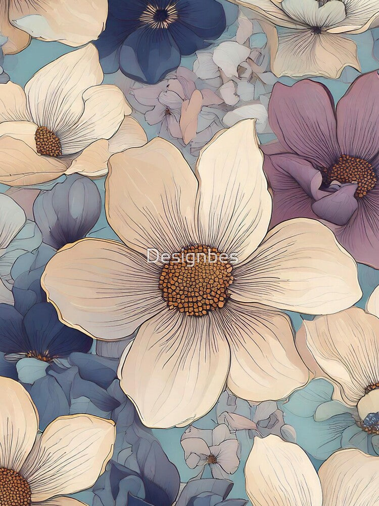 Hand-drawn Flowers with uneven edges in soft pastel shades by Designbes